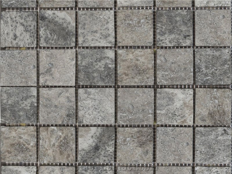 Silver Travertine Tumbled Mosaic
