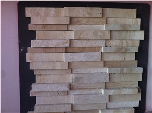 Beige Travertine Tumbled Mosaic,Travertine Linear Strips Mosaic 5