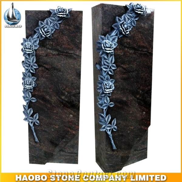 China Factory Direct India Himalaya Blue, Aurora Granite Germany Style Rose Hand Carving Memorials Headstone in Wholesale