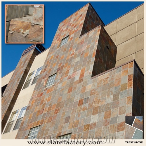 Cheap Price Peacock Rustic Slate Stone Facade Tiles, Factory Supply Rustic Multicolor Slate Wall Stone Siding Tiles, Slate Tiles Stone Wall Cladding