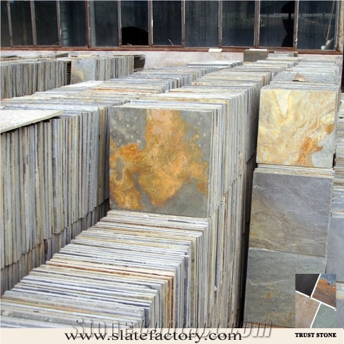 Cheap Price Peacock Rustic Slate Stone Facade Tiles, Factory Supply Rustic Multicolor Slate Wall Stone Siding Tiles, Slate Tiles Stone Wall Cladding