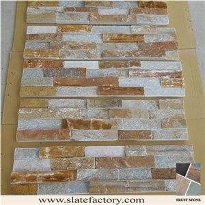P014 Golden Beige Quartzite Cultured Stone Veneer Ledge Stone Walling Panel, Culture Stone Slate Veneer