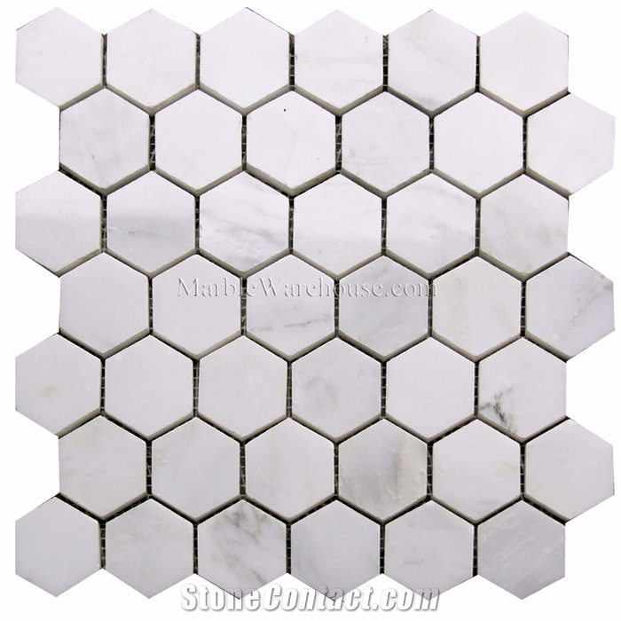 Calacatta Chiara Hexagon Marble Mosaic, Calacatta Carrara White Marble Mosaic