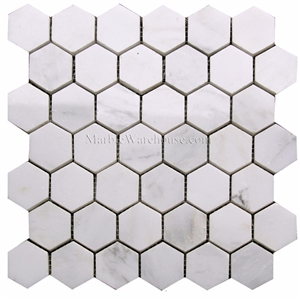 Calacatta Chiara Hexagon Marble Mosaic, Calacatta Carrara White Marble Mosaic