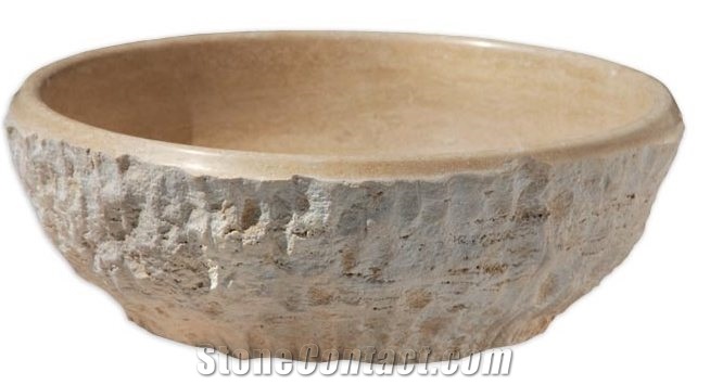 Round Wash Basin, Sink Model 25 Beige Travertine
