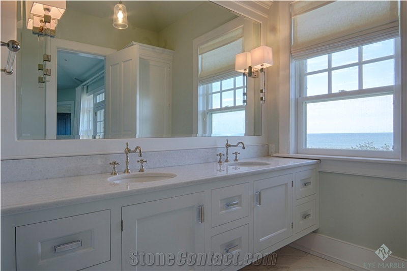 Bianco Naxos Marble Master Bathroom Top Eased Edge, Bianco Naxos White Marble Bathroom Top