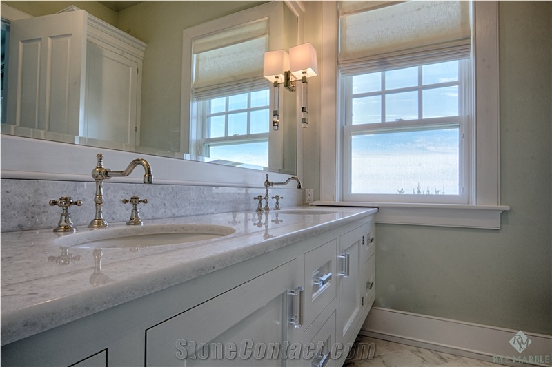 Bianco Naxos Marble Master Bathroom Top Eased Edge, Bianco Naxos White Marble Bathroom Top