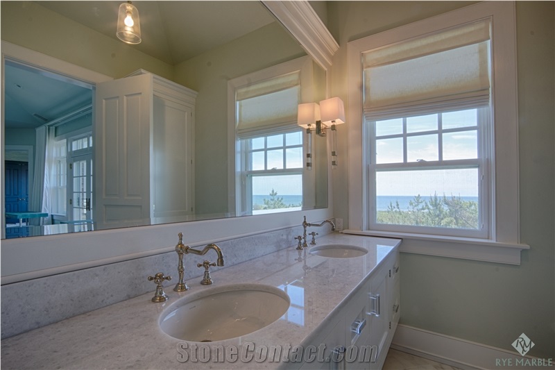 Bianco Naxos Marble Master Bathroom Top Eased Edge, Bianco Naxos White Marble Bathroom Top