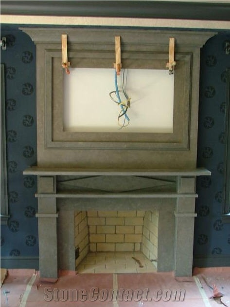 Lagos Azul Limestone Fireplace, Lagos Azul Blue Limestone Fireplace