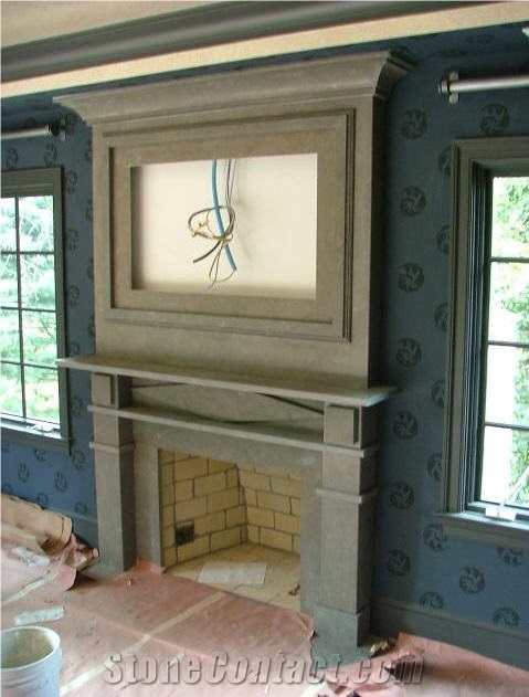 Lagos Azul Limestone Fireplace, Lagos Azul Blue Limestone Fireplace