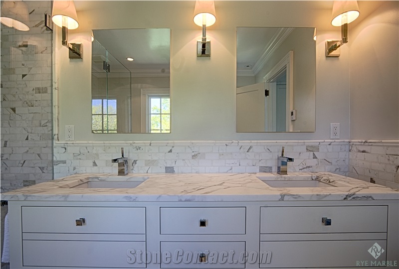 Master and Guest Bathrooms Top with Calacatta Gold Marble, Calacatta Gold White Marble Bath Tops