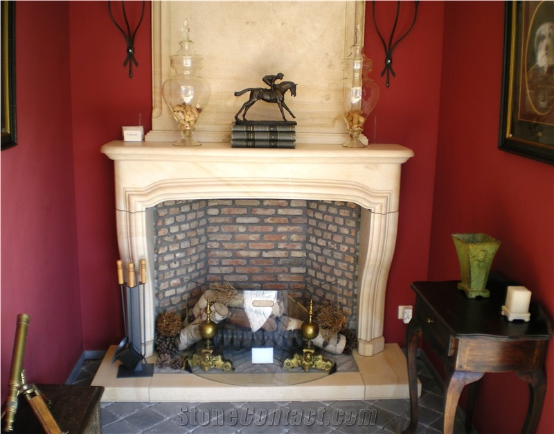 Vratza Beige Limestone Fireplace Design