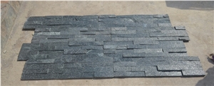 6"X24" Night Glitter Interlocking Ledgerstone, Black Quartzite Cultured Stone