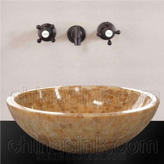 Mosaic Onyx Vessel Sink, Yellow Onyx Vessel Sink