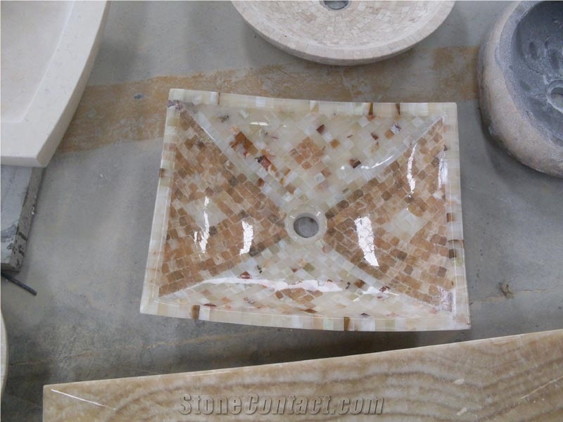 Mosaic Onyx Vessel Sink, Yellow Onyx Vessel Sink
