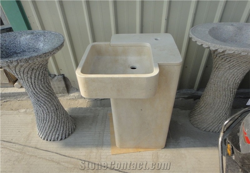 Cream Marble Pedestal Bathroom Sink Design