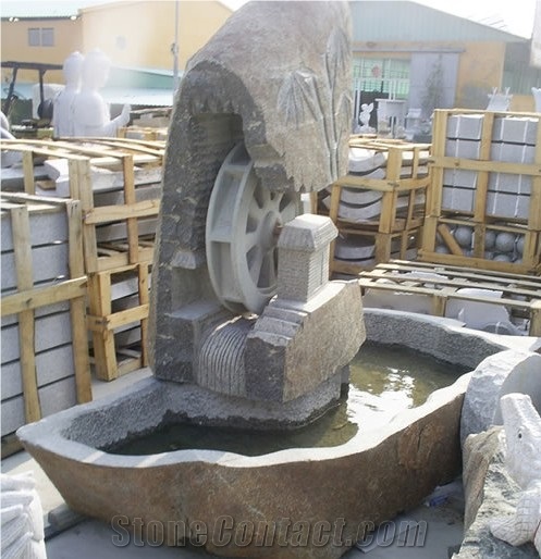 House and Winmill Granite Water Fountain, Landscaping Stone Water Features Custom