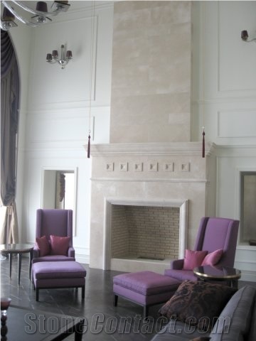 Cream Cloudy Marble Fireplace