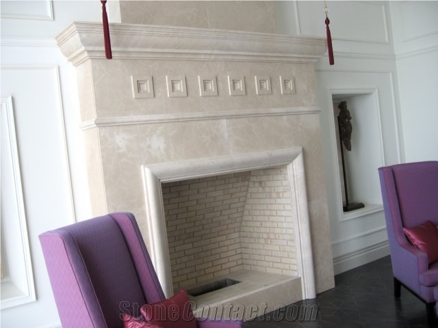 Cream Cloudy Marble Fireplace