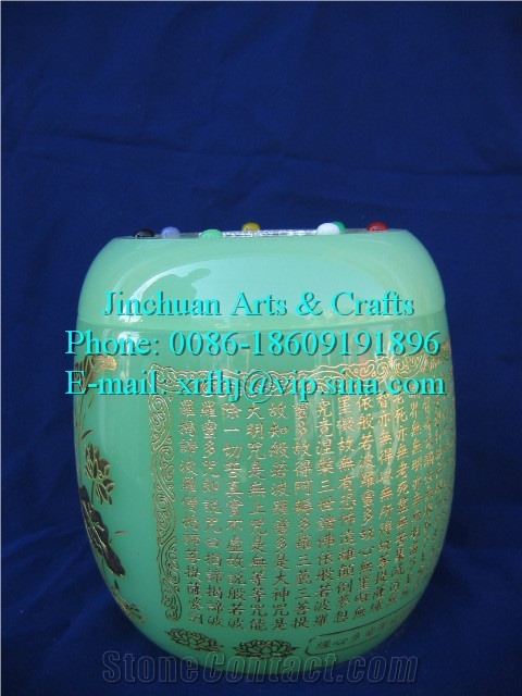 Liu-Li-Zhong-Qing Green Marble Cremation Urn