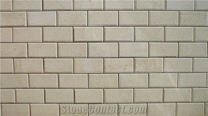 Wall Facing with Bush-hammered Surface., Vratza Beige Limestone