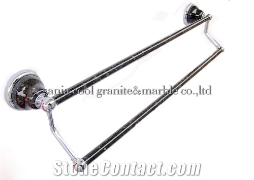 24 Inch Granite Double Towel Bars Stone Rod, Black Granite Bath Accessories
