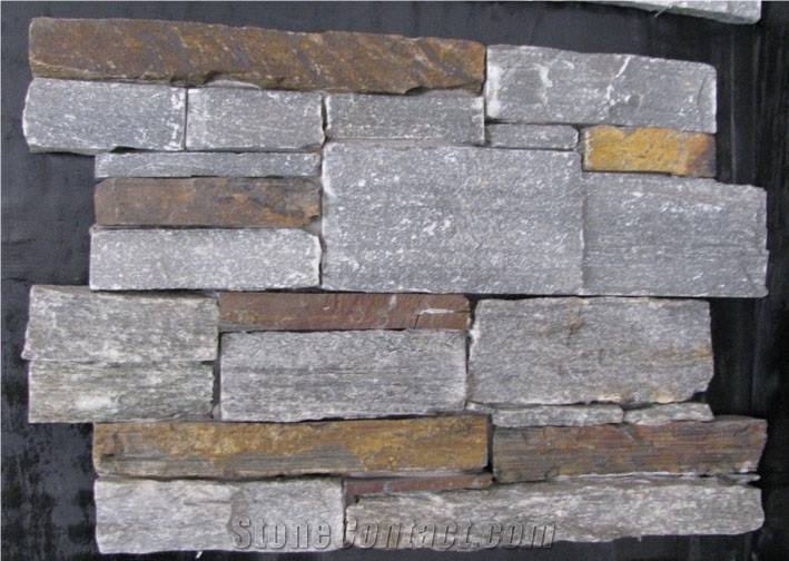 Wooden Quartzite Stacked Stone Cladding, Green Quartzite Stacked Stone