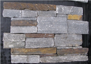 Wooden Quartzite Stacked Stone Cladding, Green Quartzite Stacked Stone