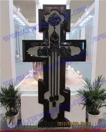 Shanxi Black Granite Celtic Cross Headstone Tombstone for Gardens