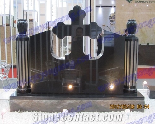 Shanxi Black Granite Celtic Cross Headstone Tombstone for Gardens