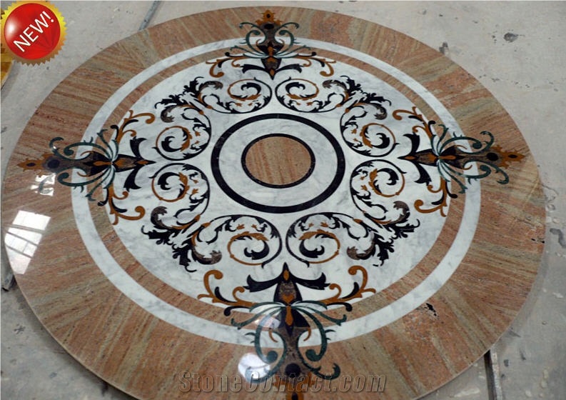 Ivory Pink and White Marble Inlayed Medallion, Ivory Pink ,White Marble Granite