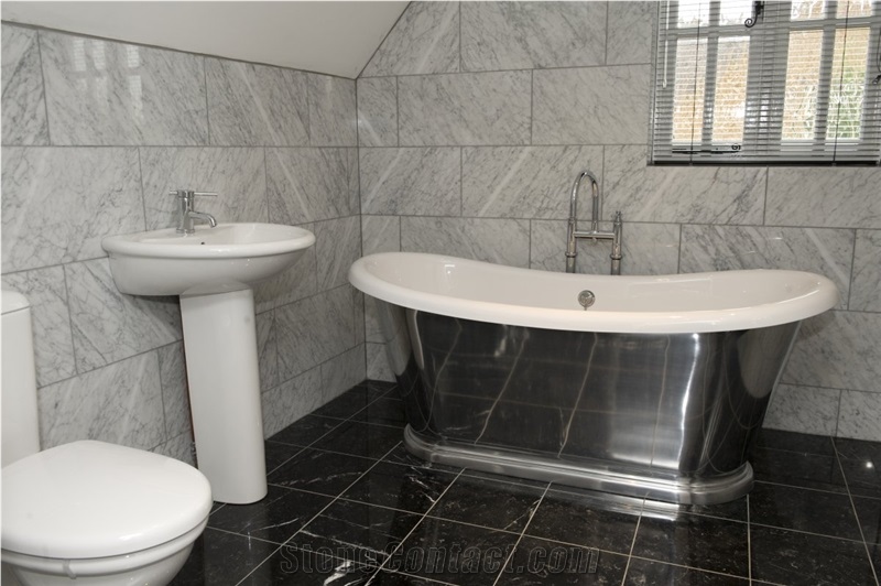 Bianco Carrara and Nero Marquina Bath Design, Bianco Carrara ,Nero Marquina White Marble