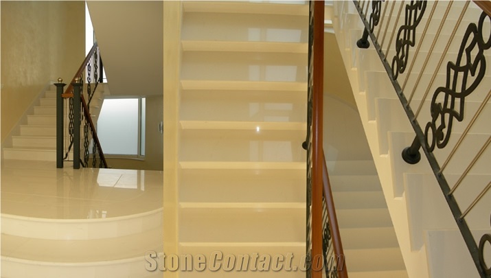 Marble Stair Case, Crema Marfil Beige Marble