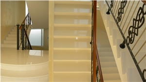 Marble Stair Case, Crema Marfil Beige Marble