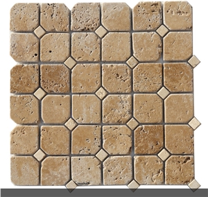 Manisa Noche Travertine Hexagon Mosaic, Brown Travertine