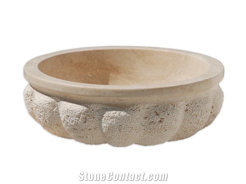 Travertine Sinks, Wash Basins, Light Walnut ,Ivory Beige Travertine