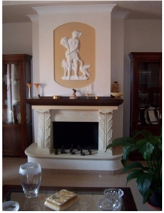 Fireplace in Filetto Rosso Trani, Beige Limestone