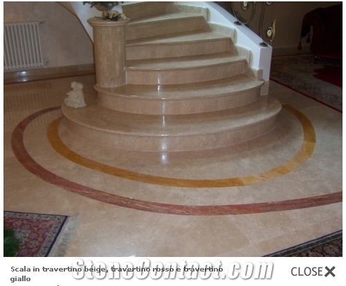 Stairs in Beige Travertine, Red Travertine, Giallo, Travertino Cisterna Beige Travertine