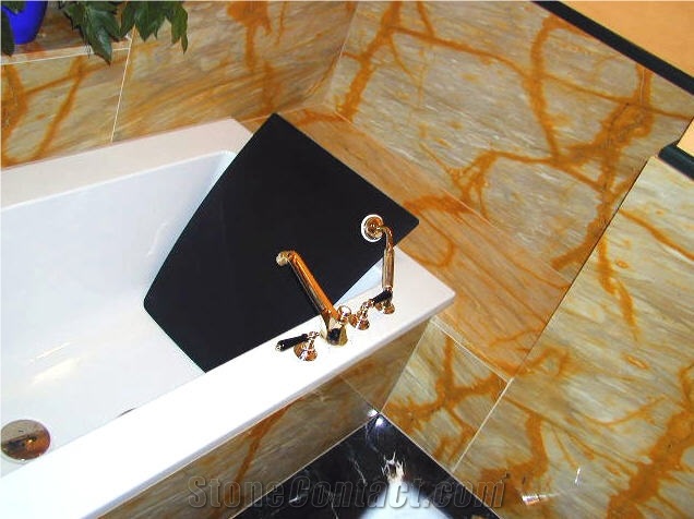 Bath Tub Deck and Surround in Giallo Siena, Yellow Marble