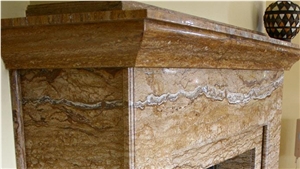 Walnut Vein Cut Travertine Fireplace, Walnut Iran Brown Travertine
