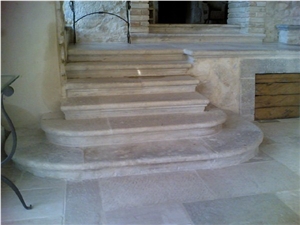 Stone Staircases Antique Style, Chiampo Venato Beige Limestone