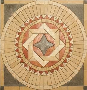 Jerusalem Stone Mosaic Medallion, Jerusalem Gold Limestone