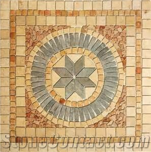 Jerusalem Stone Mosaic Medallion, Jerusalem Gold Limestone