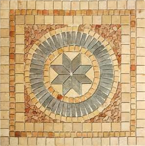 Jerusalem Stone Mosaic Medallion, Jerusalem Gold Limestone