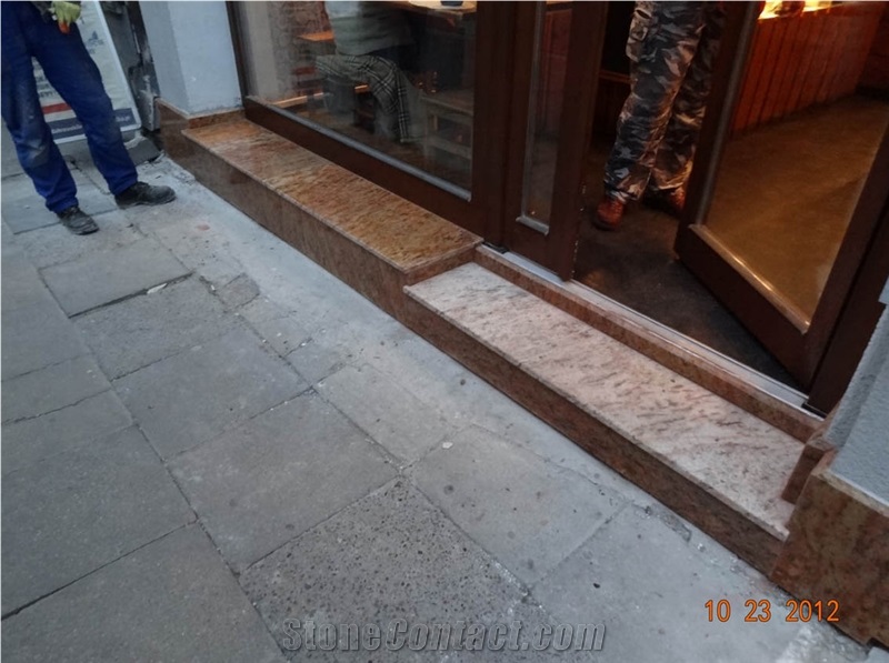Execution Of Granite Stone Plinth Colonial Gold, Yellow Granite Window Sills, Doors