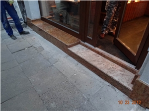 Execution Of Granite Stone Plinth Colonial Gold, Yellow Granite Window Sills, Doors