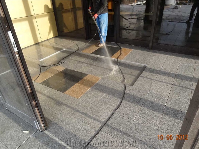 Granite Cladding Installation Of Stairs and Floors, Muhrau Grey Granite Cobble, Pavers