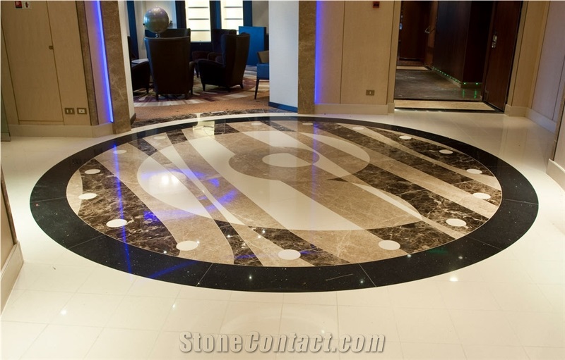 Emperador Marble Inlayed Waterjet Medallion, Emperador Dark Brown Marble