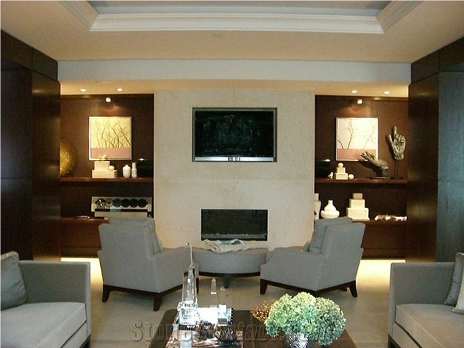 Euro Cream 2 cm Slab Fireplace, Crema Europa Beige Limestone