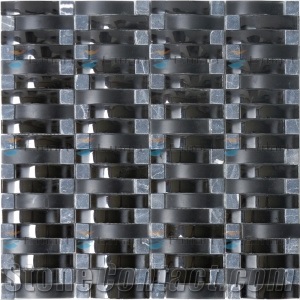 Supply Wave Marble Mix Glass Mosaic Tiles EM64CS01, Mosaic Tiles,stone Mosaic Tiles ,glass Mosai Black Marble Glass Mosaic